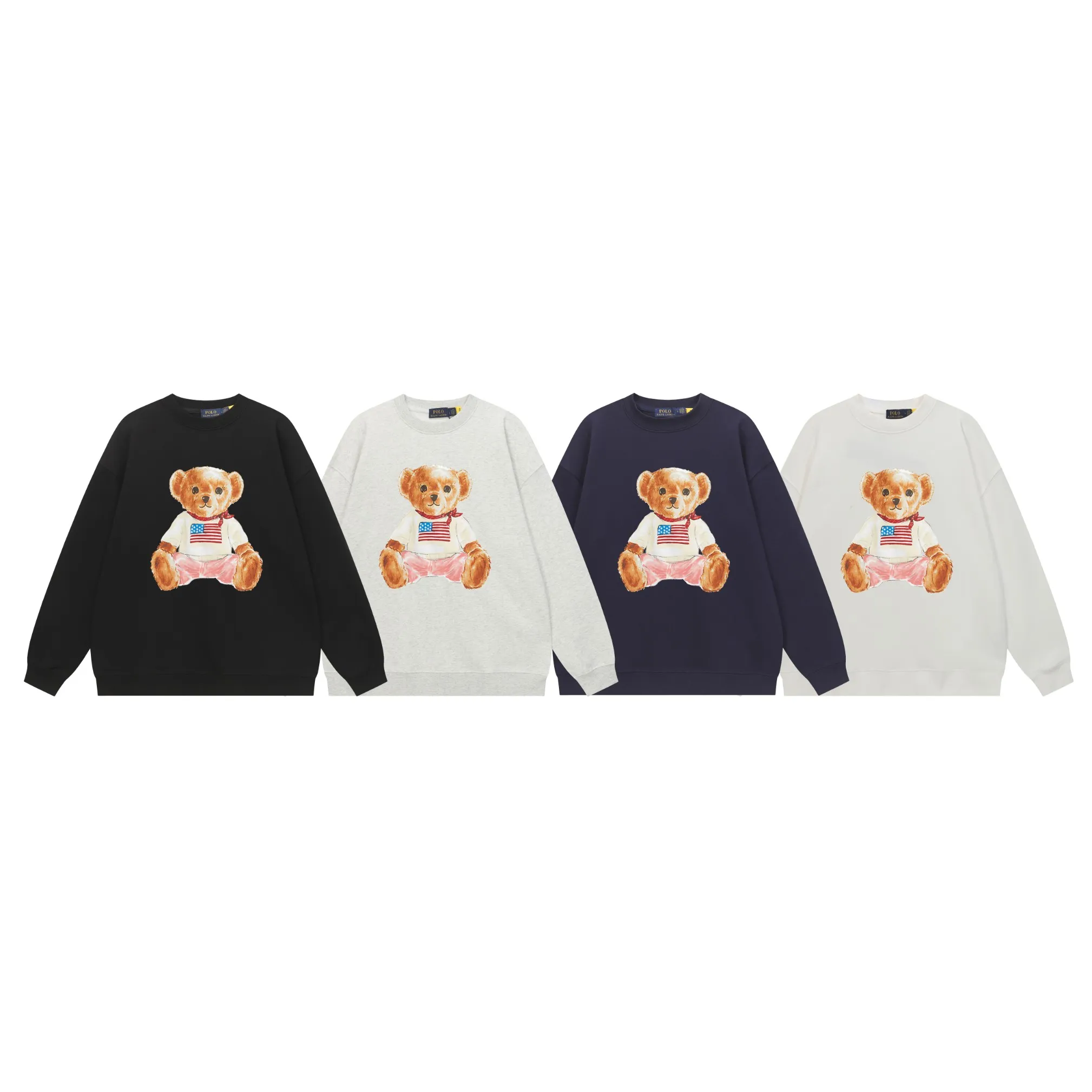 P200 Long-term stock] RalphLauren/Ralph Lauren 2025 autumn and winter new bear letter print 420g heavy large terry sweatshirt Ralph Lauren's age-reducing item, the coat fabric is made of 85% cotton ➕15% polyester, which not only retains the softness, comfort and breathability of cotton, but also adds the wear resistance and wrinkle resistance of polyester fiber, making the clothes more durable and easy to care for. Even in slightly cooler weather, you won't feel stuffy when wearing it. This kind of fabric has a natural crisp feel and is not easy to pill or deform. The bear on the chest is printed with English letters. It is full of color, full of three-dimensionality, and lifelike, adding a bit of liveliness and interest to the whole sweatshirt. There is no pressure to dress, regardless of age or gender. Complete accessories! Color: black, white, navy blue, light floral gray Size: M-L-XL-XXL